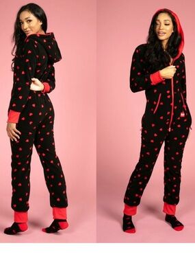 NWT Tipsy Elves Black Jumpsuit with Red Heart Print
